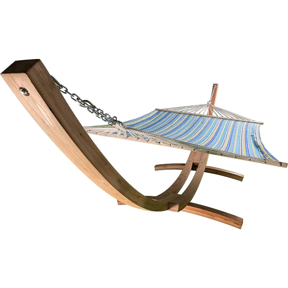 

Two Person Water-Treated Wooden Arc Hammock Stand with Premium Quilted, Double Padded Hammock Bed - 450 LB Capacity in Natural