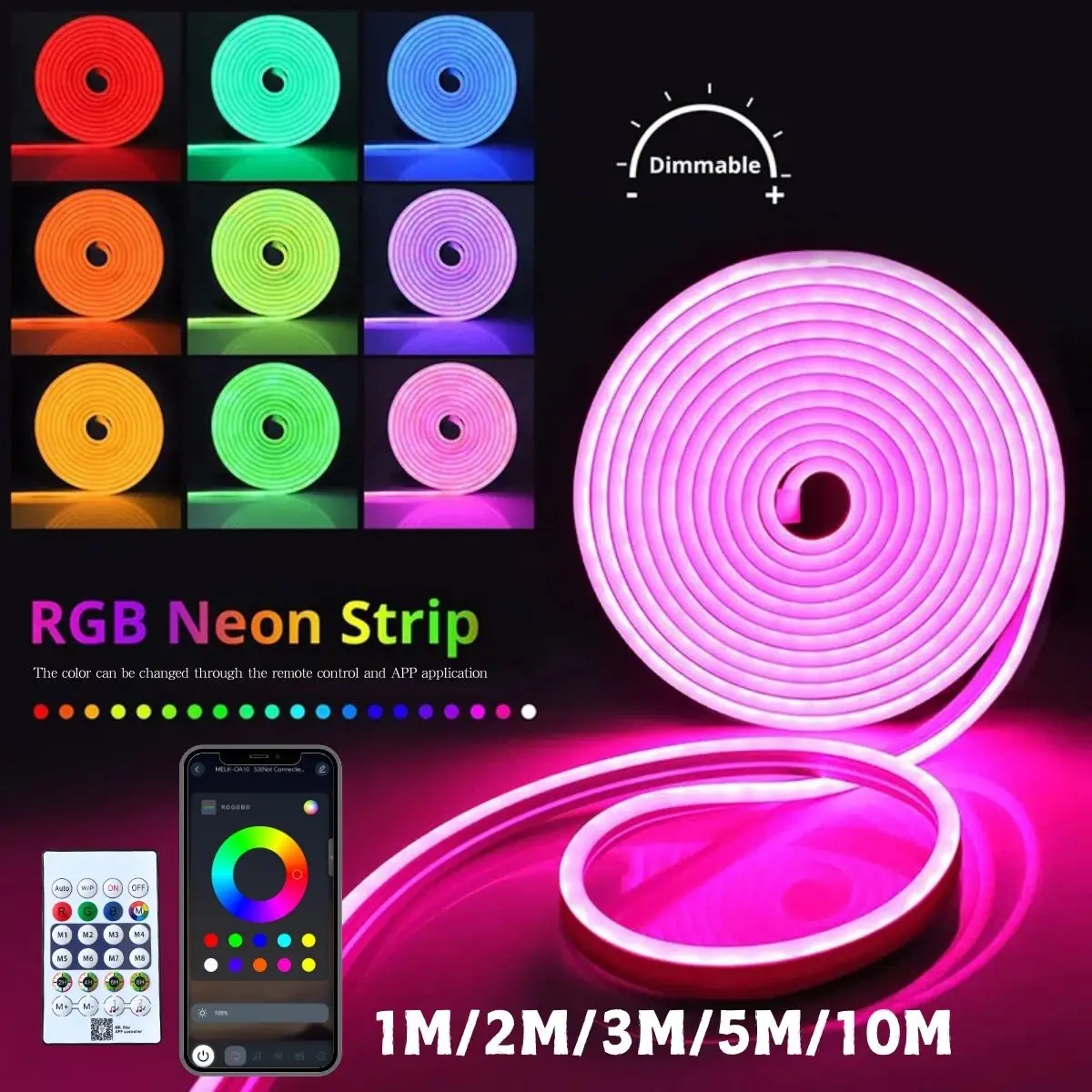 شريط إضاءة نيون USB DIY للتحكم في التطبيق وجهاز التحكم عن بعد RGB تغيير لون شريط إضاءة LED مرن لتزيين غرفة النوم