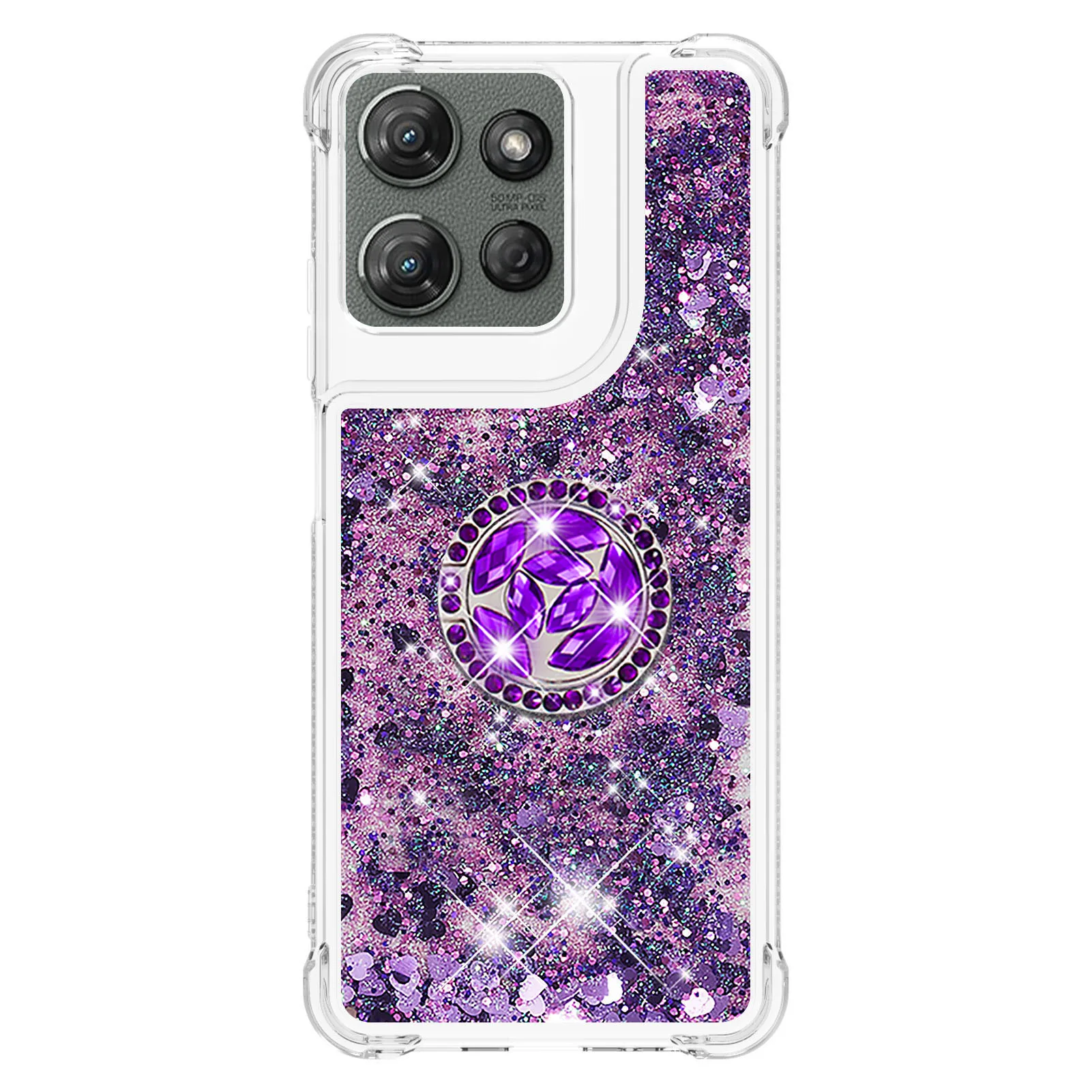 Shockproof Case With Ring for Motorola G Stylus/Play/Power/Pure/2025/2024/2023/Edge 5G,Glitter Sand Corners Air Cushion Cover