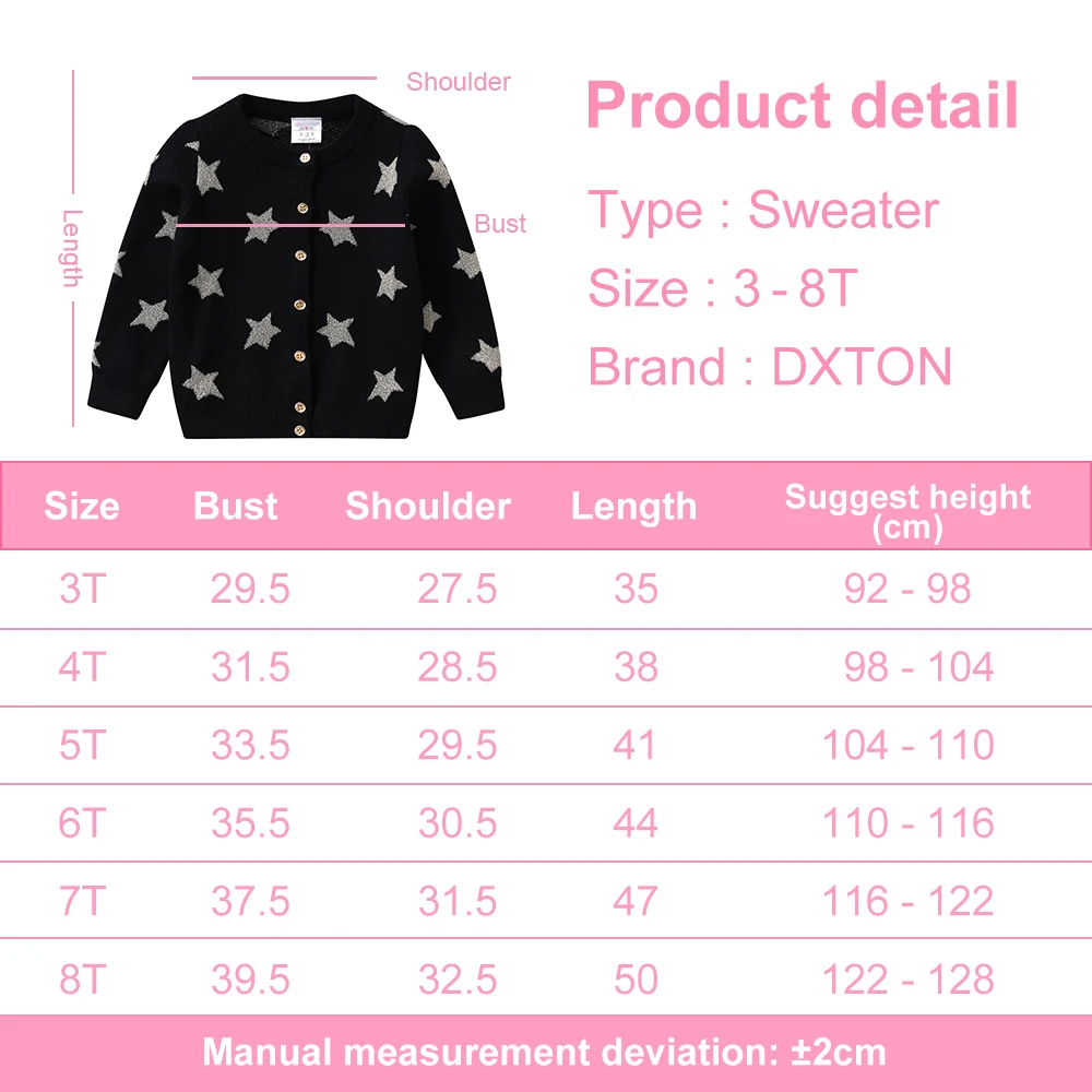 DXTON Kids Cardigans Sweaters Autumn Winter Girls Full Sleeve Star Print Knitted Cotton Sweater Toddlers Children Outwear Coat