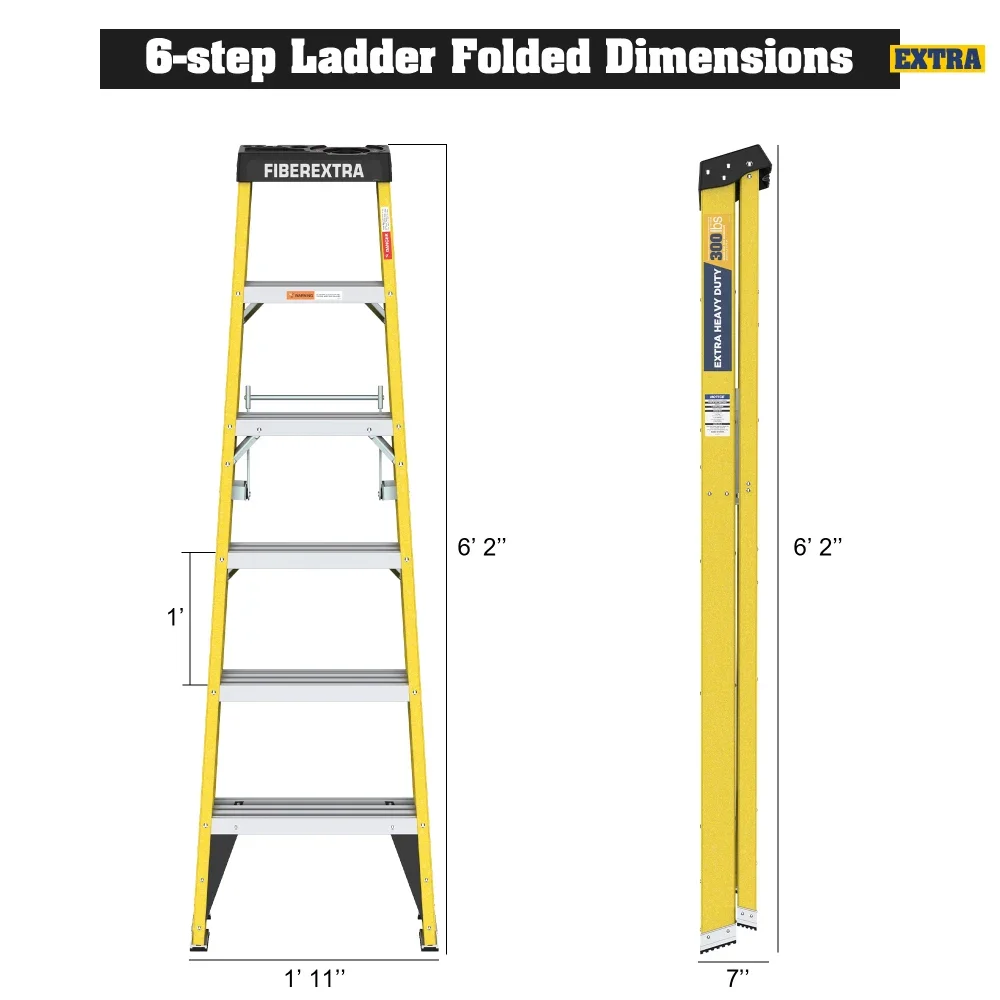 Escalera de fibra de vidrio de 6 pies, 300 libras, amarilla