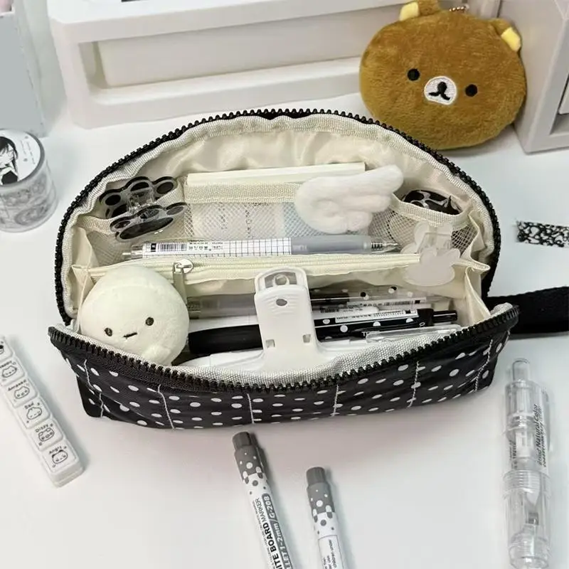 1/2 Stück INS Polka Dot Print Federmäppchen in Muschelform, große Kapazität, tragbare mehrschichtige geteilte Stifttasche für Frauen und Mädchen – Detail 8