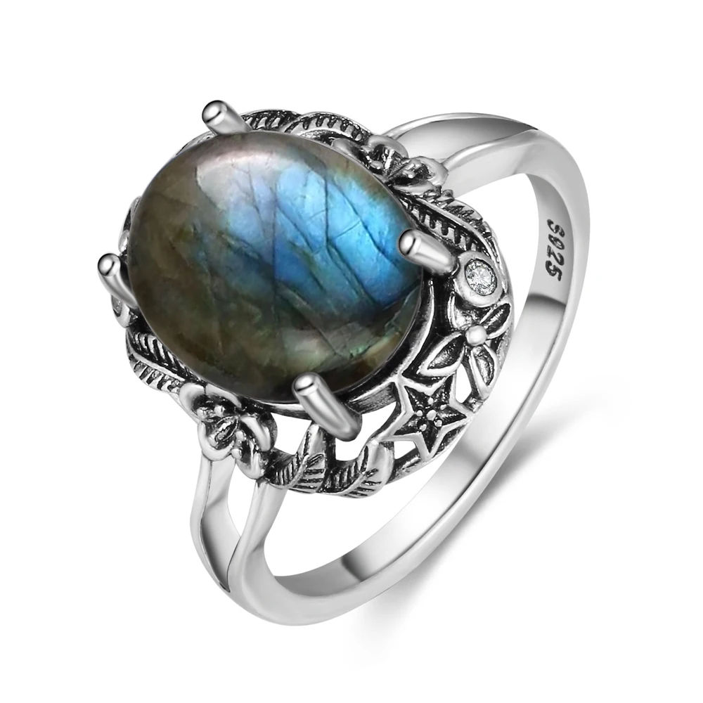 Women's Labradorite 925 Silver Ring with Rainbow Light, Gift