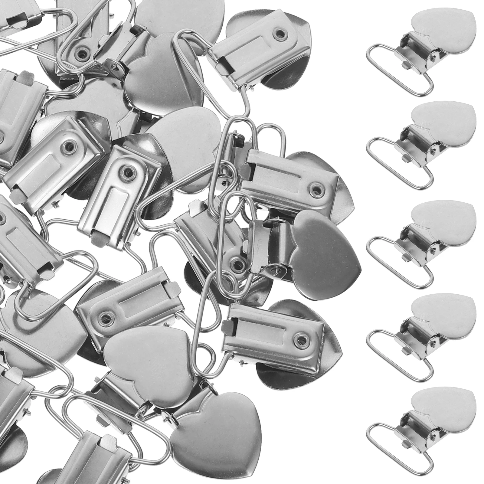 

30pcs Suspender Clips Metal Clothes Clamp Heart Shape Fastener Bed Sheet Strap Holder Stainless Steel Pacifier Clips Teething