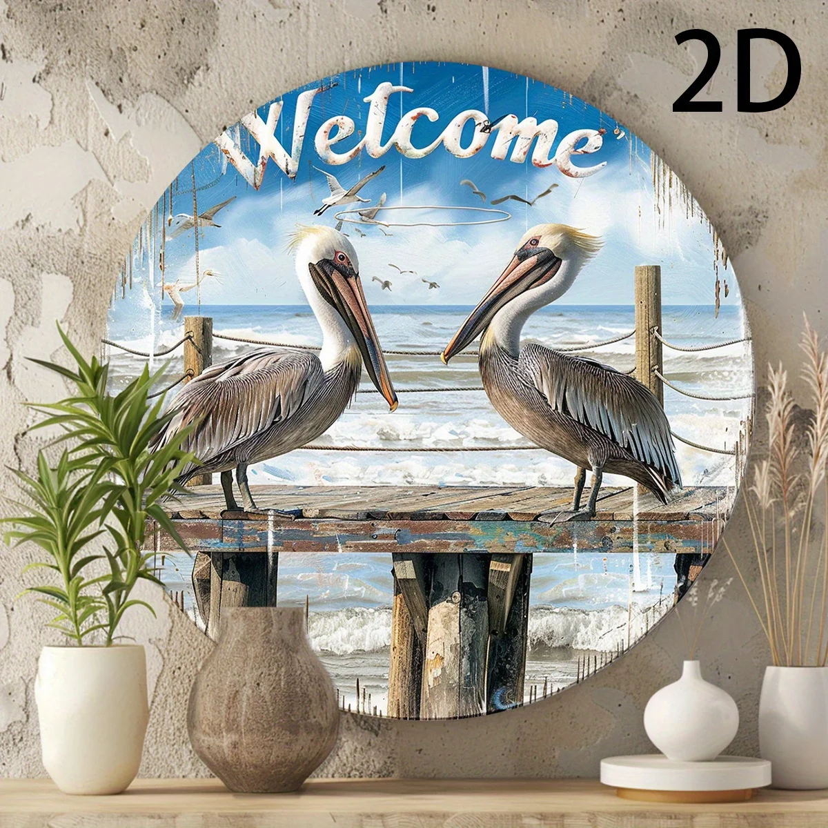 1 Stück, Pelicans Welcome Rundes Aluminiumschild Vintage Metallblechschilder Garten Hof Dekor Schild für Zuhause Wohnzimmer Herbst Wanddekoration