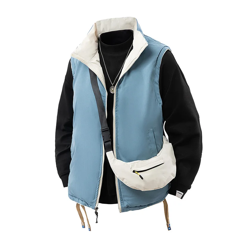 

Men's Winter Thick Cotton Vest Retro American Style Double-sided Vest for Couples Casual Waistcoat Sleeveless Padded Jacket