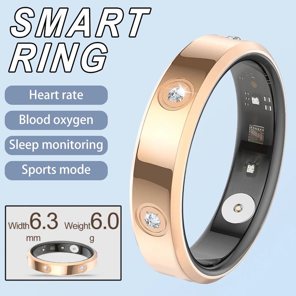 

Умное кольцо 2025 для женщин и мужчин, супертонкое 6,3 мм, с измерением пульса, здоровья и стресса, водонепроницаемое IP68, модное спортивное кольцо