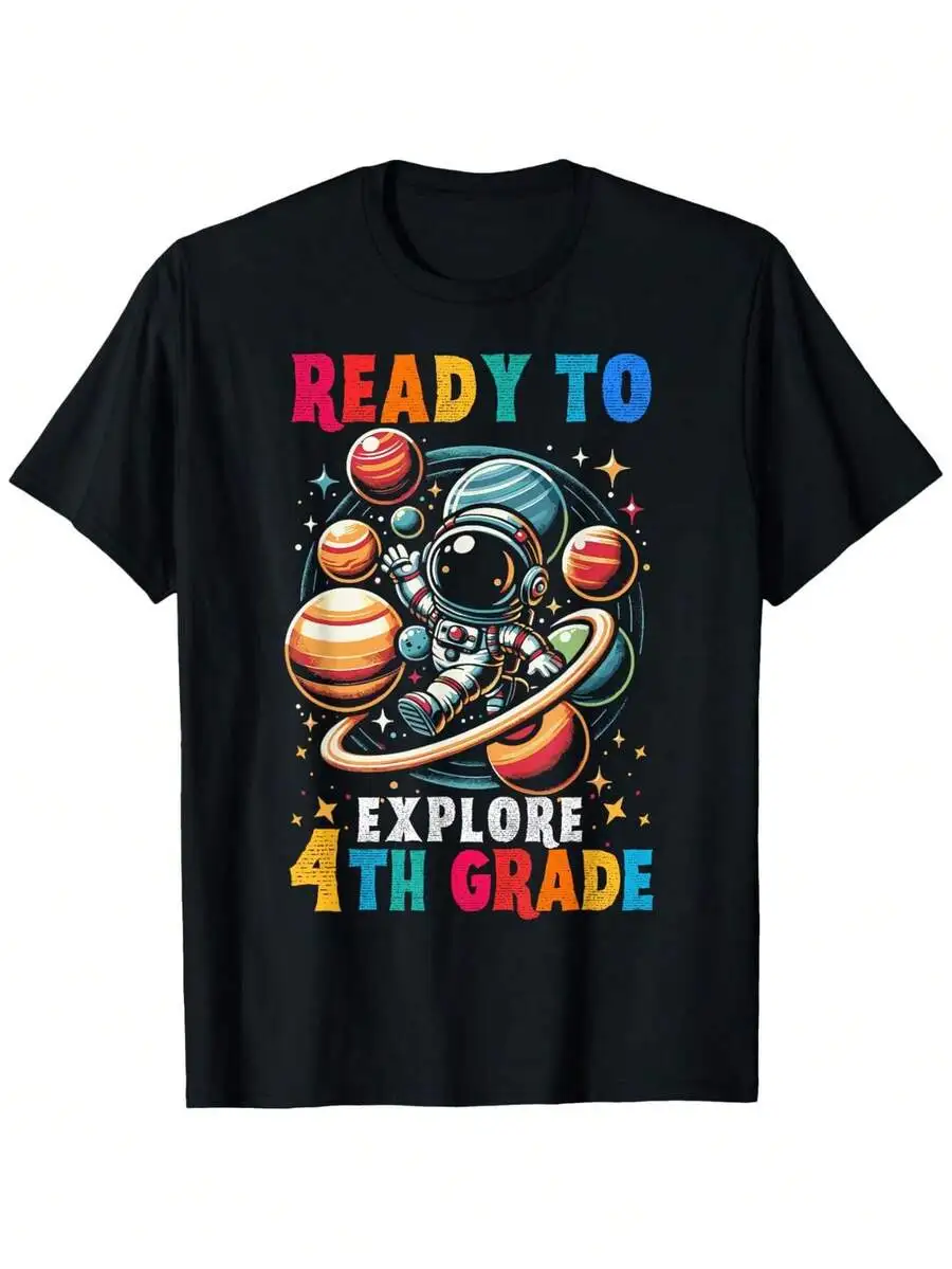 On The First Day, Boys And Girls Welcome Back To School. Astronaut 4th Grade T-Shirt Cotton Blend, 5-13 Year Old Boys And Girls