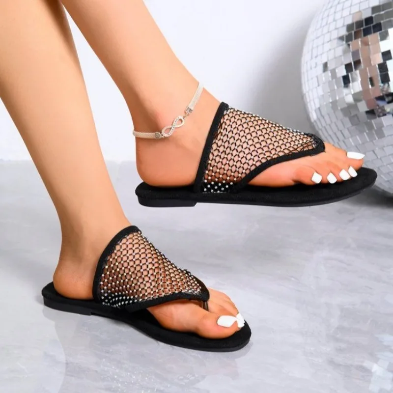 Women Slippers 2024 Summer New Flat Bottom Sandals Flip Flops Hollow Sexy Flats Bottom Slippers Slides Women Zapatos De Mujer