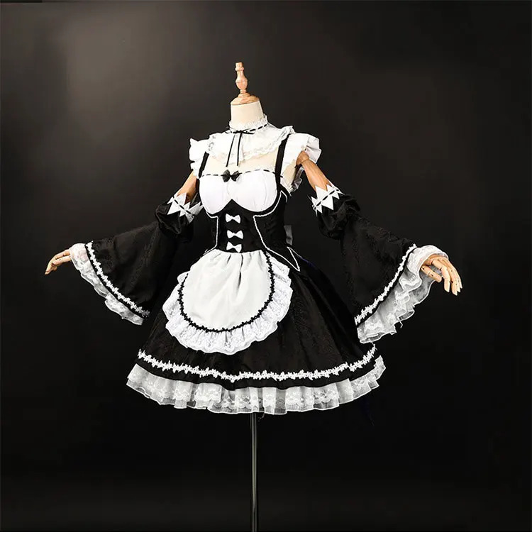 أزياء ريم التأثيرية أنيمي إعادة: الحياة في عالم مختلف ريم زي المرأة فستان لطيف الدعاوى خادمة ملابس زي الهالوين