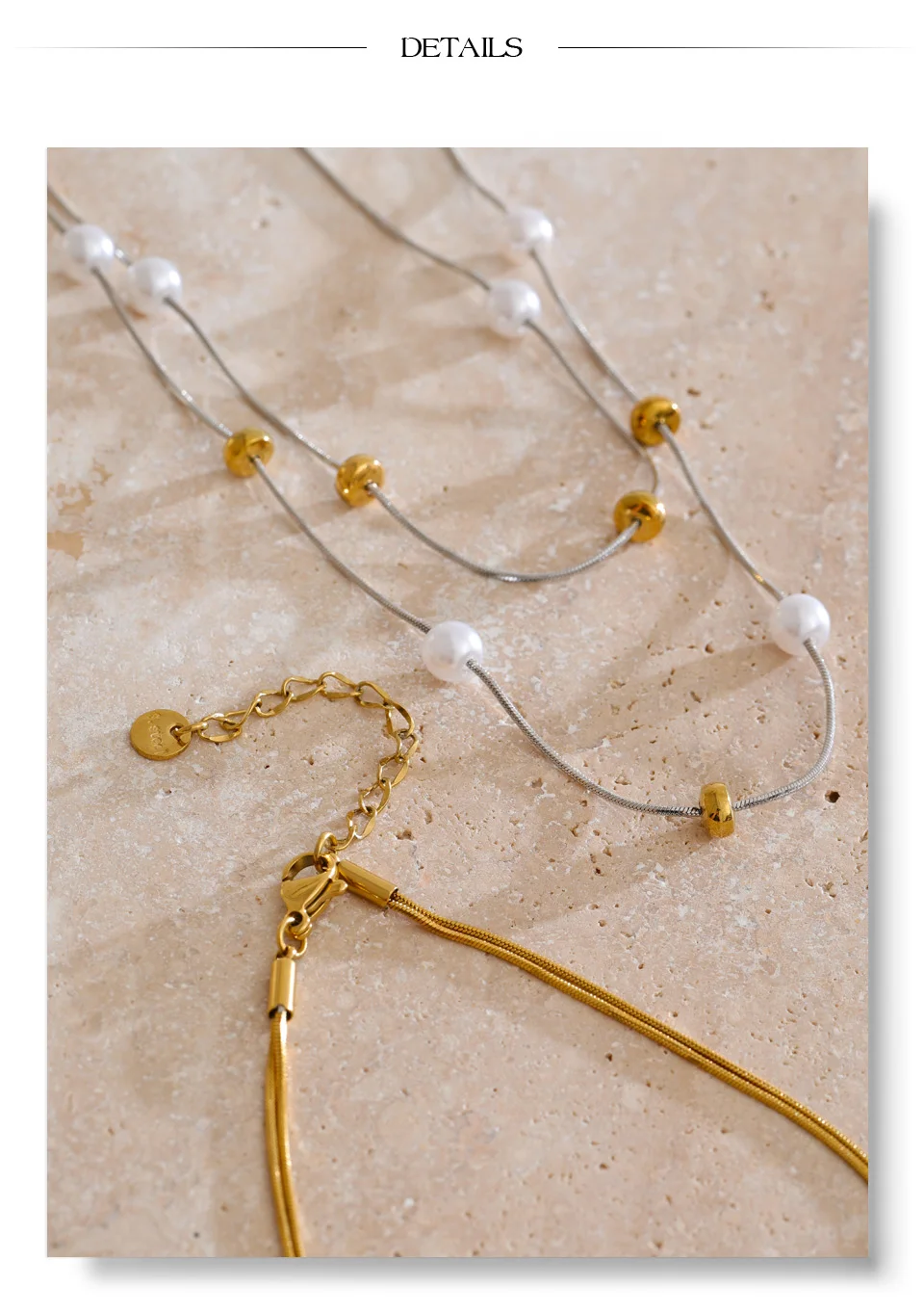 Yhpup Edelstahl Doppelschicht Perlen Kette Overlay Halskette für Frauen Beliebte Chic Frauen Koreanische Chic Schmuck Zubehör – Detail 16