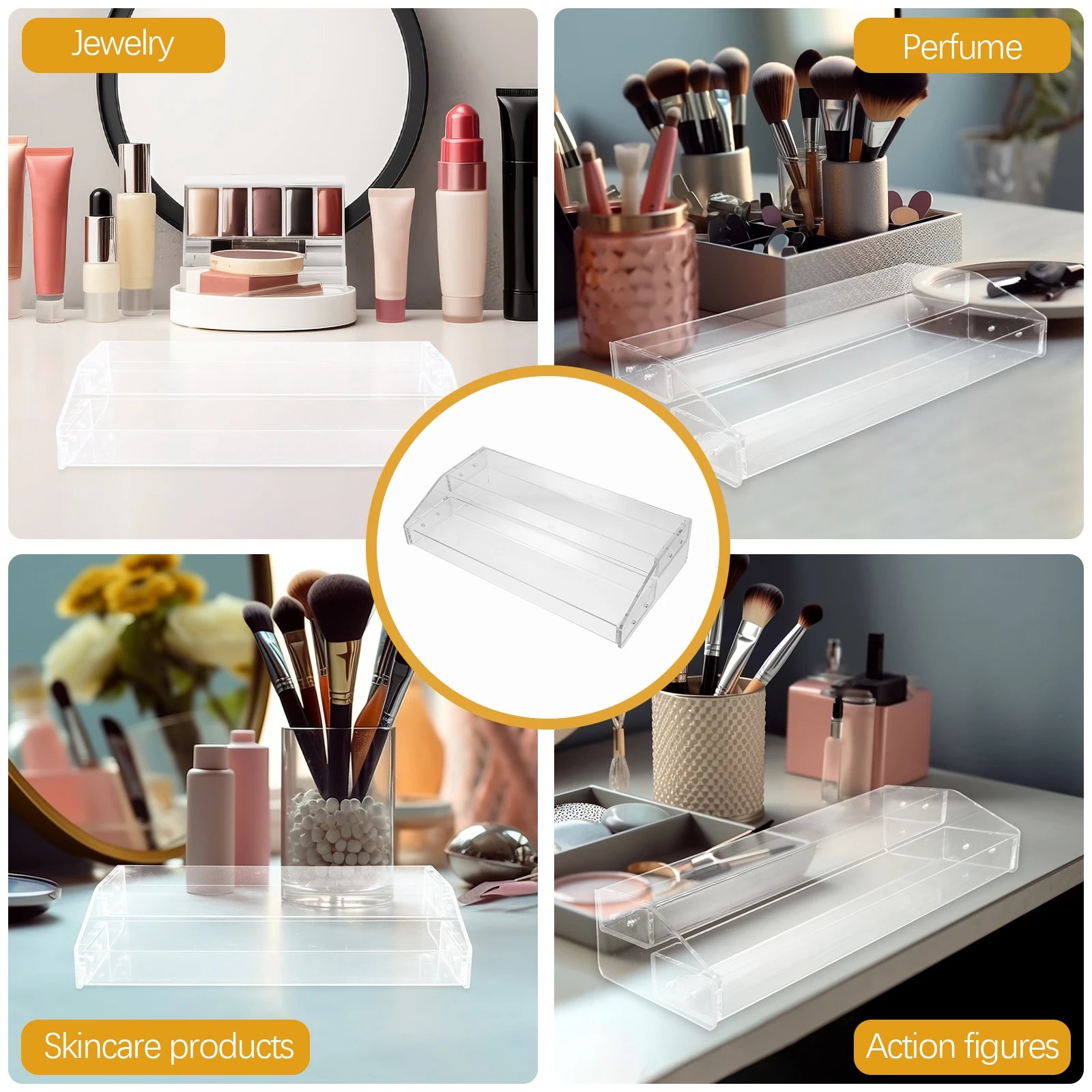 

Multi Layer Acrylic Display Stand Clear Tiered Shelf Organizer 2 Levels Space Saving Perfume Storage Toy Rack