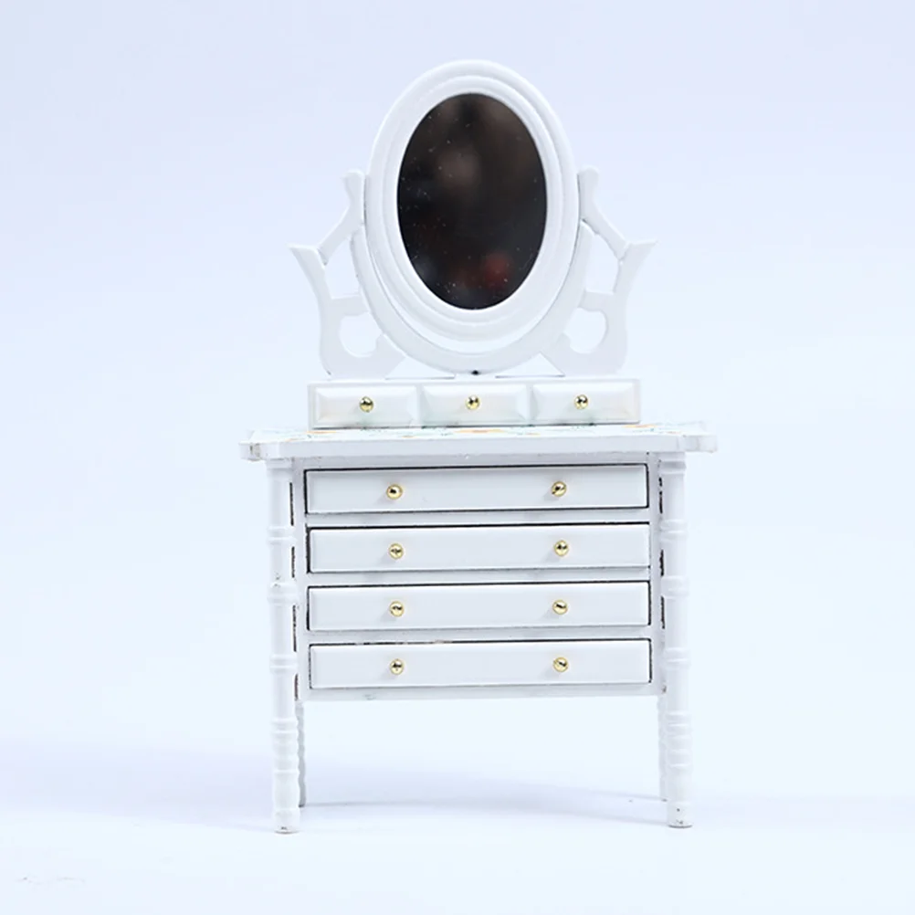 Simulation Makeup Table Mini Furniture Models Adornment Wooden Storage Dressing Decor Miniature House Toy Bookcase Props