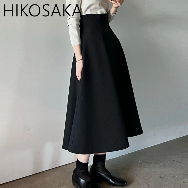 A-line Vintage Temperament Woman Skirts High Waist Slim Fit Simple Skirt Japan Literary Style Mid-length Ruched Mujer Faldas