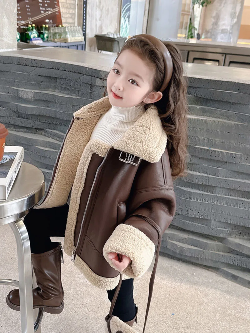 MILANCEL New Winter Kids Fleece Padded Coat Children Thicking Solid Color Jacket With Bag Girls Fashion Tops