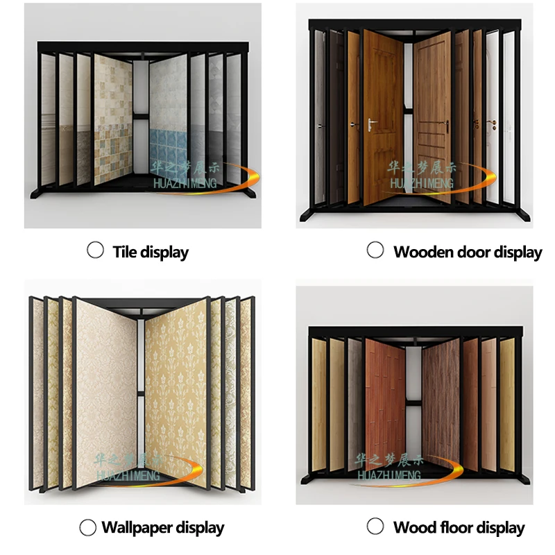 custom.Freestanding Metal Display Rack with Wooden Door Window Exhibition Hall Tile Display Goods Display Frame Door