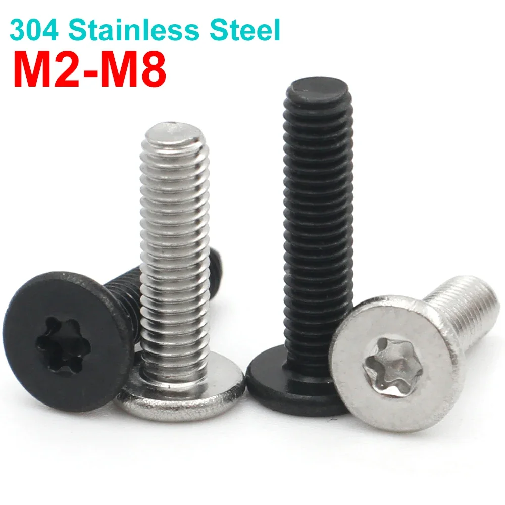 5/10/20/50pcs M2 M2.5 M3 M4 M5 M6 M8 CM A2-70 Black 304 Stainless Steel Torx Six-Lobe Ultra Thin Flat Wafer Head Screw Bolts