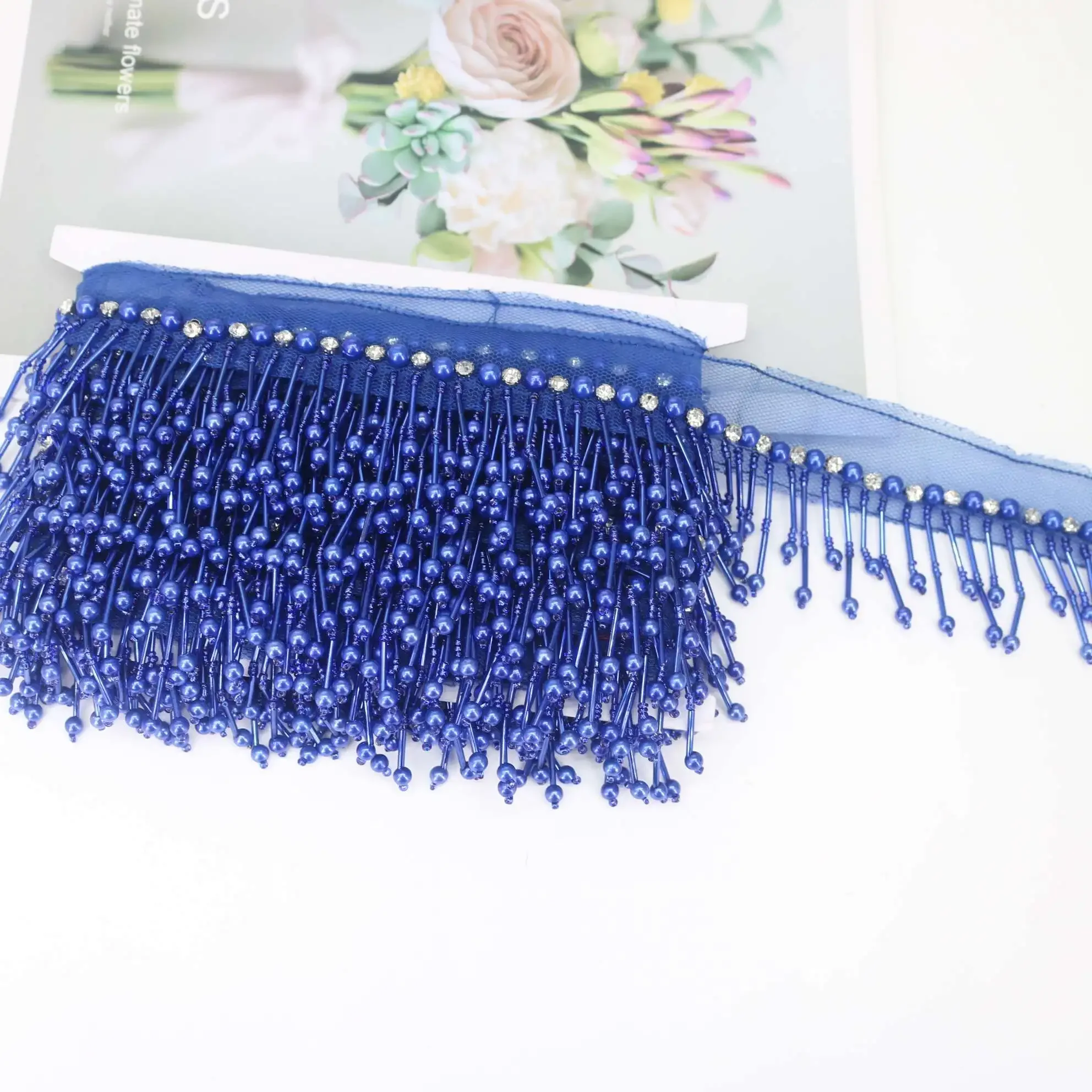 2 Yard 6cm Wide Beaded Tassels Lace Trim Fringe Garment Dress Tassel Decoration Ornaments Hanging Bead Curtain DIY Decoration