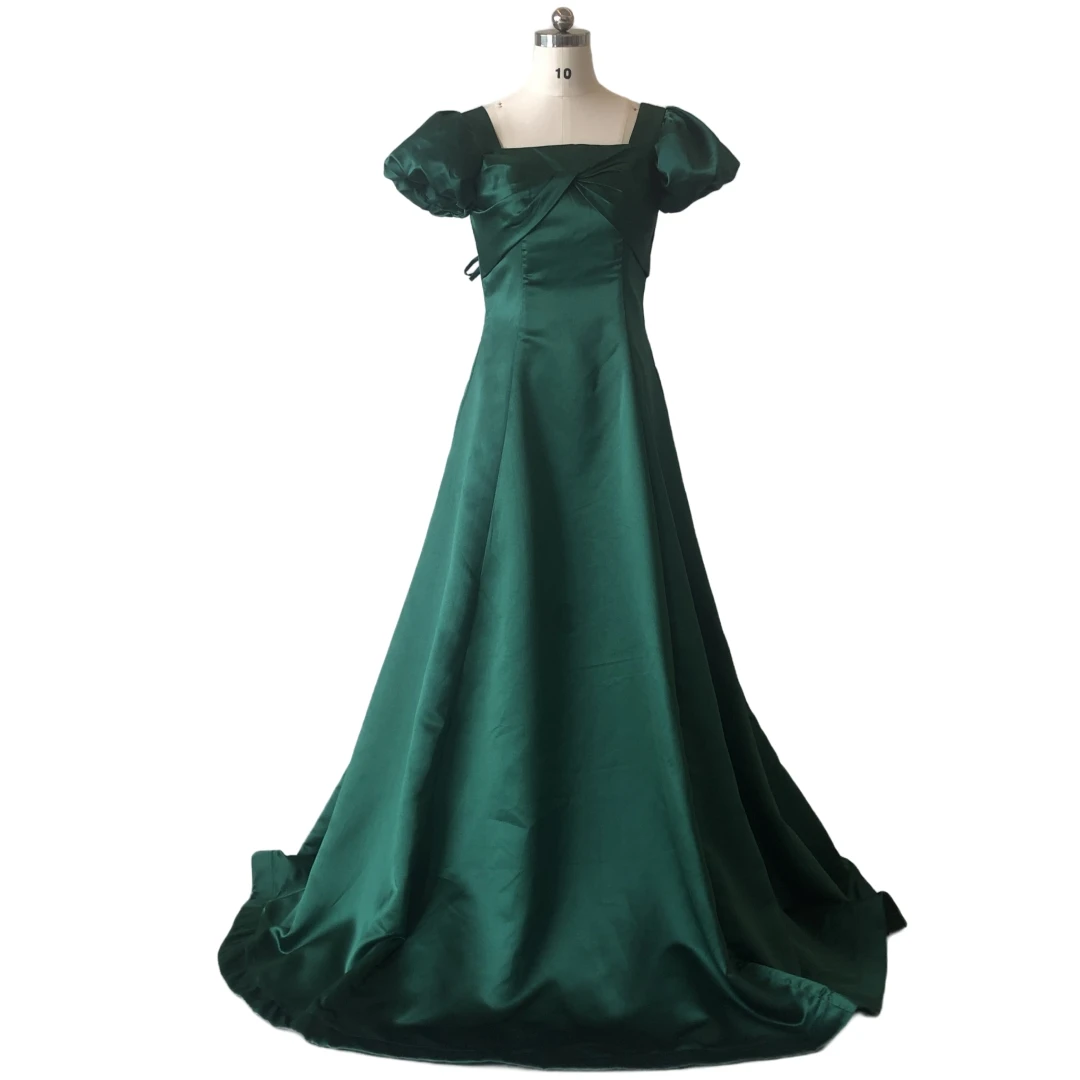 

It's Yiiya Green Evening Dress Square Collar Short Sleeves Pleat A-Line Floor-Length Plus size Party Formal Dresses Woman B1513