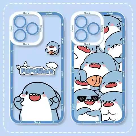 Lovely Cartoon Shark Case For Samsung Galaxy S24 S23 S22 Ultra S21 S20 FE Note 20 10 Plus A15 A25 A35 A55 Silicone PC Back Cover