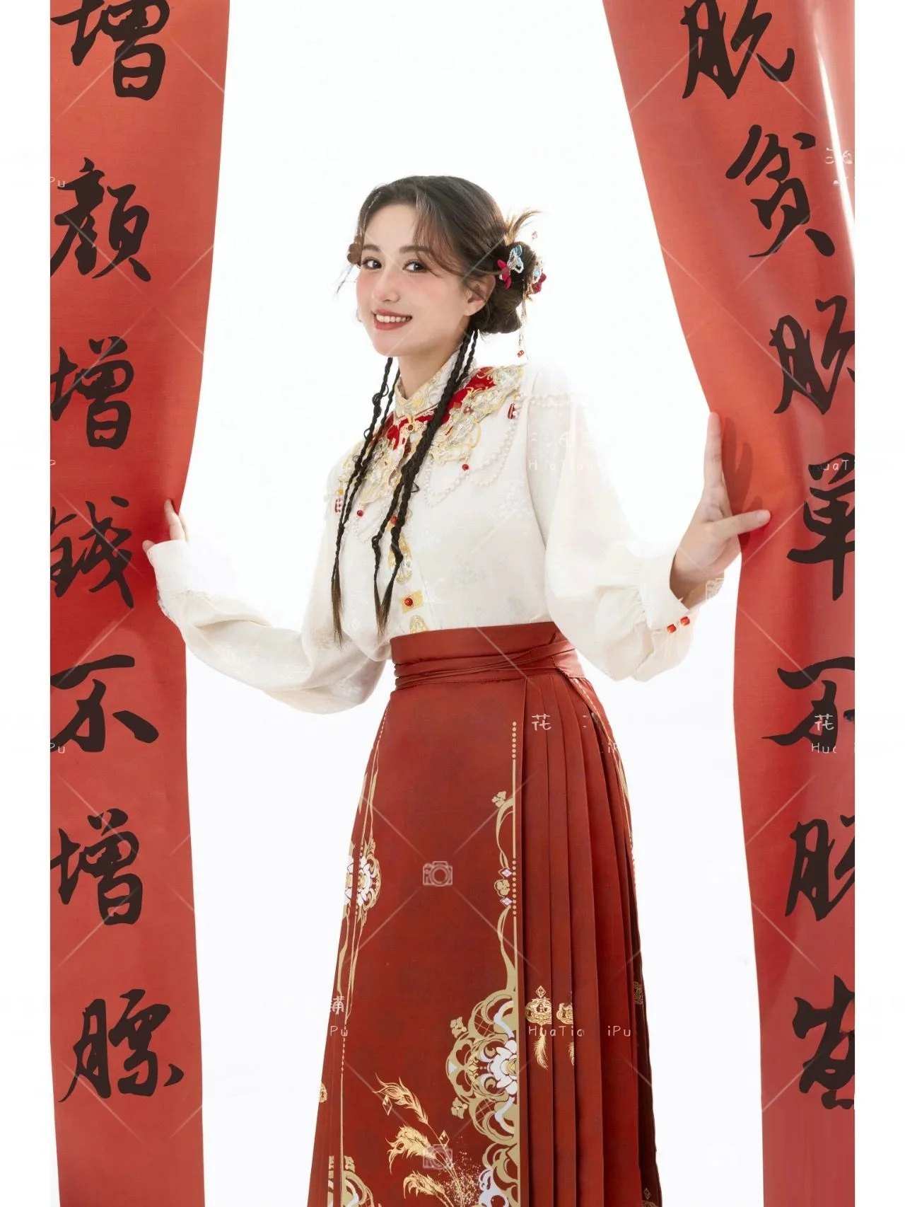 

Red Dress Photography Costume Studio Theme New Year Retro Personal Portrait Art Photo Shooting Clothing Women's Fas...