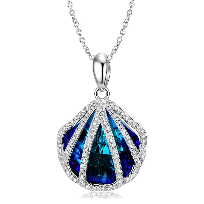 

Ocean element shell pendant necklace S925 pure silver inlaid with zircon blue for a high-end feel