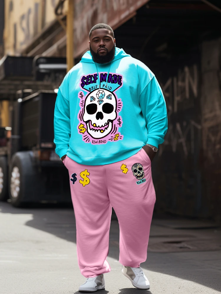 ZOOY (L-9XL) Men\'s Plus Size Personality Graffiti Fun Cartoon Poker Color-Blocked King Hoodie Sweatpants Set