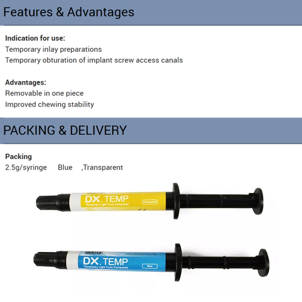 Dental Temporary Filling Material Light Curing Composite Resin Temp Inlay Outlay Dentex Implant Screw Sealing Dentistry Products