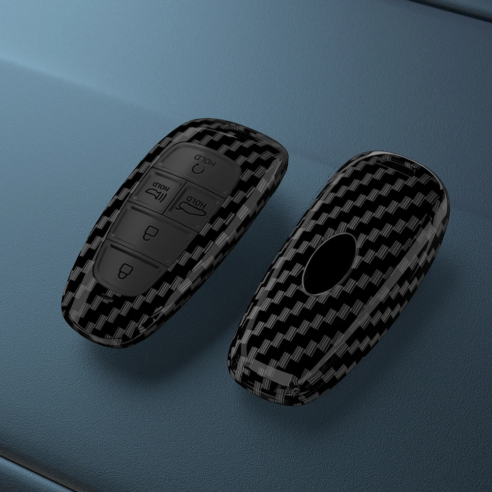 ABS Carbon Fiber Car Key Case Cover For Hyundai Tucson Solaris Sonata Hybrid NEXO NX4 Santafe Dn8 2020 2021 2022 Accessories