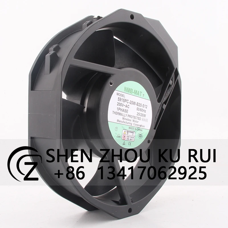 5915PC-20W-B20-S12 Case Fan for NMB AC200V 25/28W DC EC 172*150*38MM Metal Blade High Temperature Resistant Cooling Fan