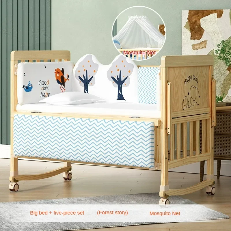 Massief houten multifunctioneel pasgeboren kinderbed Splicable milieuvriendelijk Verplaatsbaar babybedje met wielen babynestbed