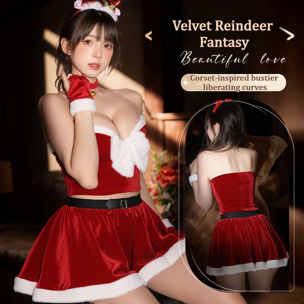 

Sexy Red Christmas Lingerie Set - Pure & Seductive Santa Outfit with Butterfly Detachable Design, Festive Roleplay Costume