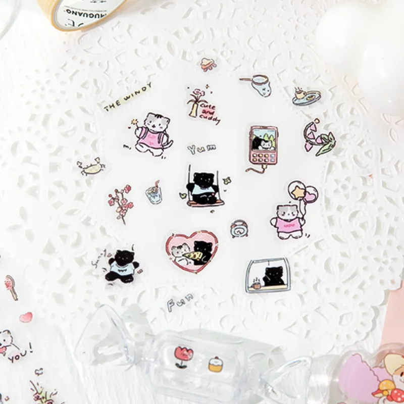 ミスター・ペーパー キティンダイアリー PETテープ 200cm - グリッターグカジャーナル、多用途コラージュ素材、DIYフォトフレーム＆スマホケース用ダイアリー