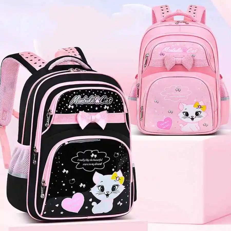 

New Elementary School Students Schoolbag Girls Children's Shoulder Bag Kitten One, Two, Three, Four, Five, Six Grades 6-12 Years