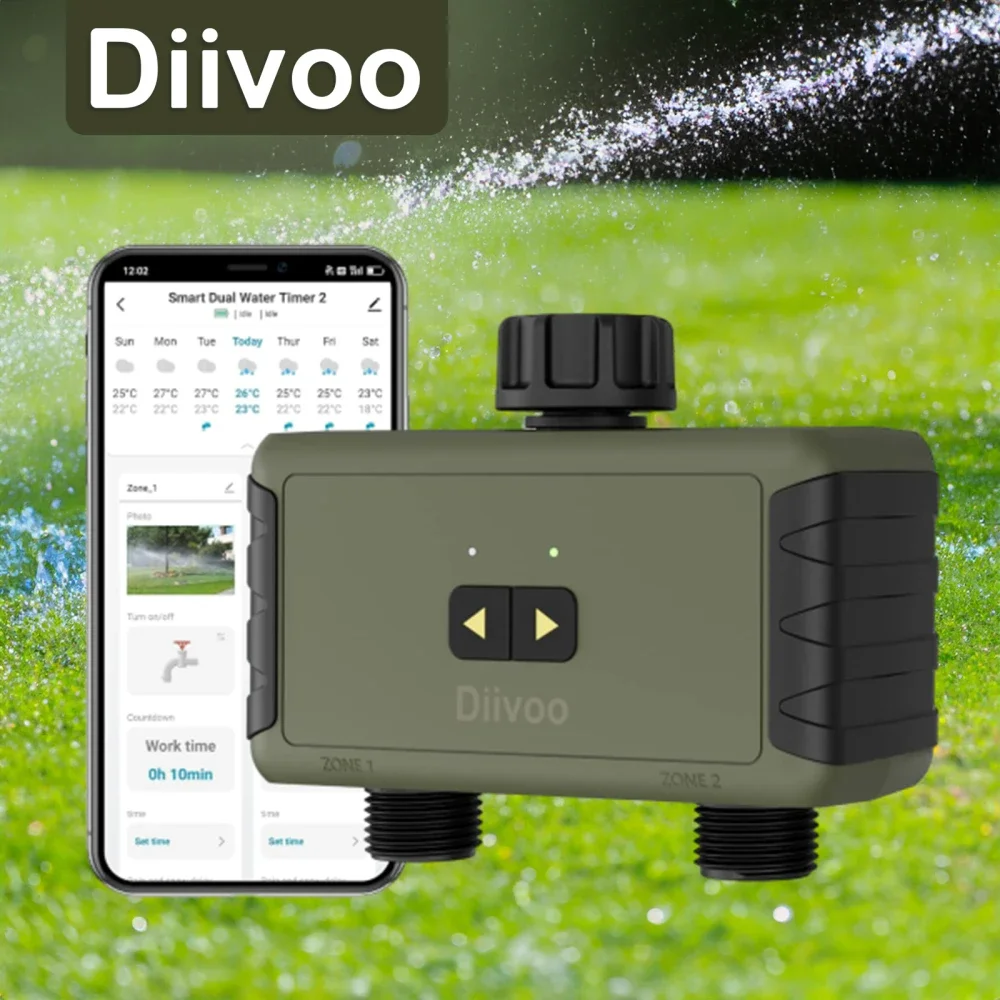 

Smart 2 Zone Watering Timer Bluetooth Garden Automatic Irrigation System Drip Sprinkler Controller Valve Smart Life Tuya