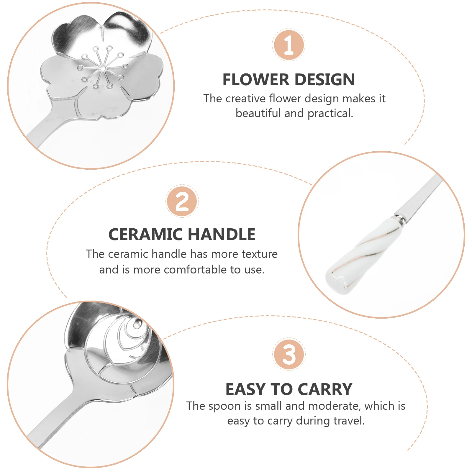 

4Pcs Ceramic H Spoon Stainless Teaspoon Creative Kitchen Cutlery Elegant Dessert Scoop Beautiful Practical Small