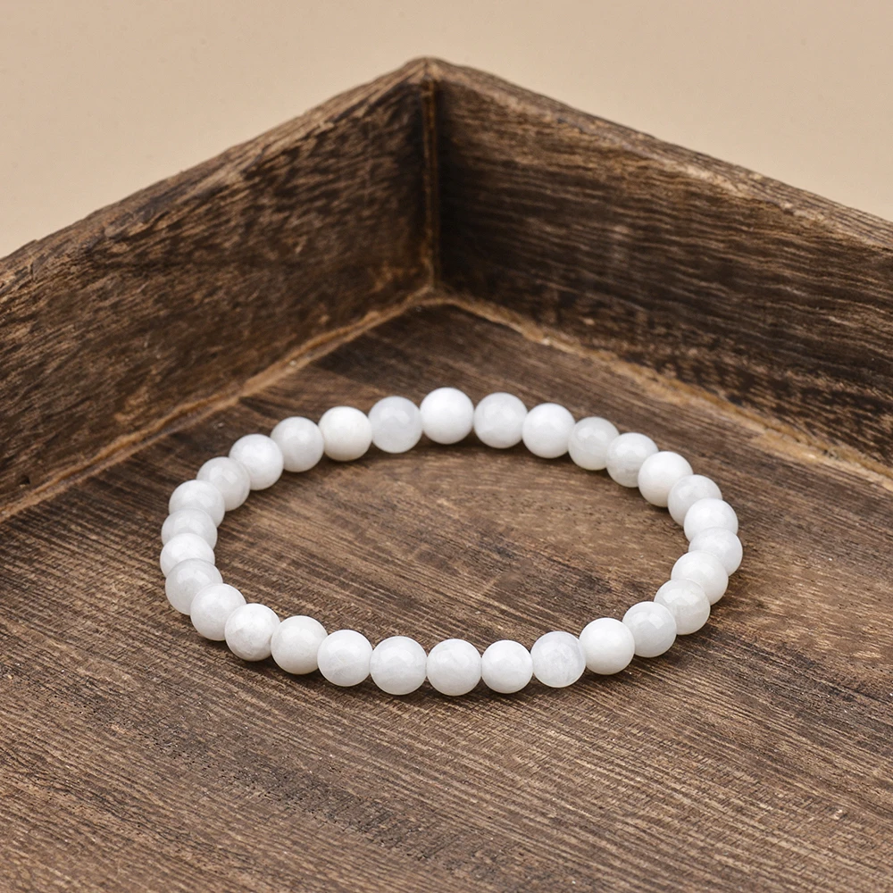 Handmade Designer Jewelry Natural Gemstone 6mm White Moonstone Rounds Beads Stretchable Bracelet