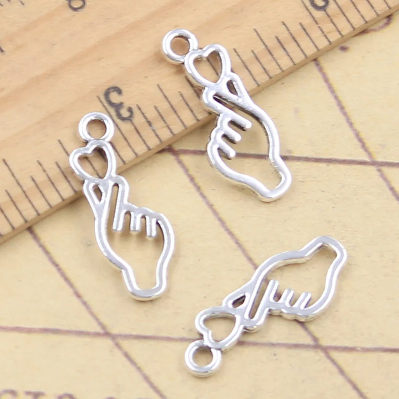 30pcs Charms Hand Heart Gesture Palm 22x8mm Tibetan Silver Color Pendants Antique Jewelry Making DIY Handmade Craft