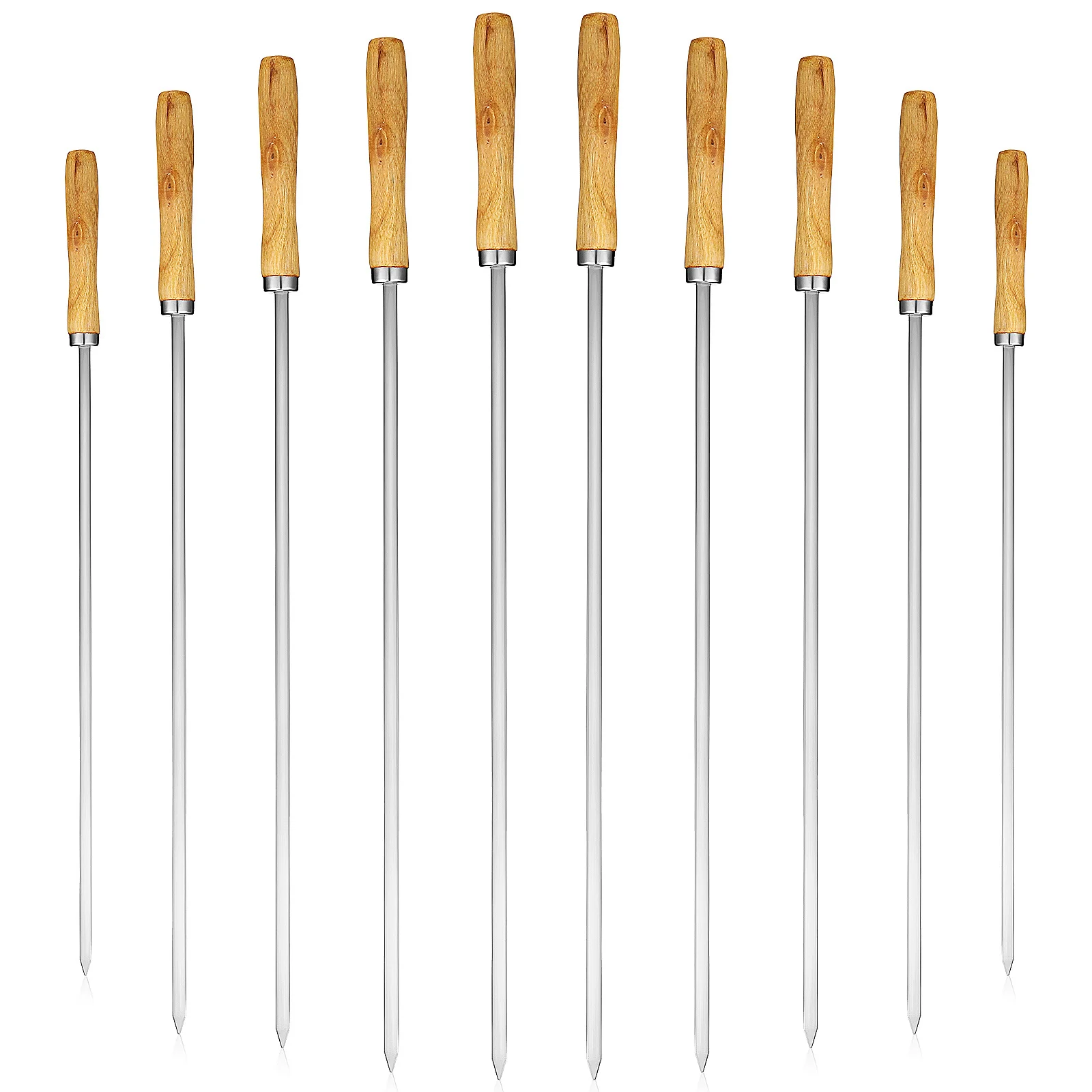 10Pcs Stainless Steel Flat Skewers Barbecue Sign Set for Grilling Meat Vegetables Seafood Outdoor Camping Roasting Sticks Kit