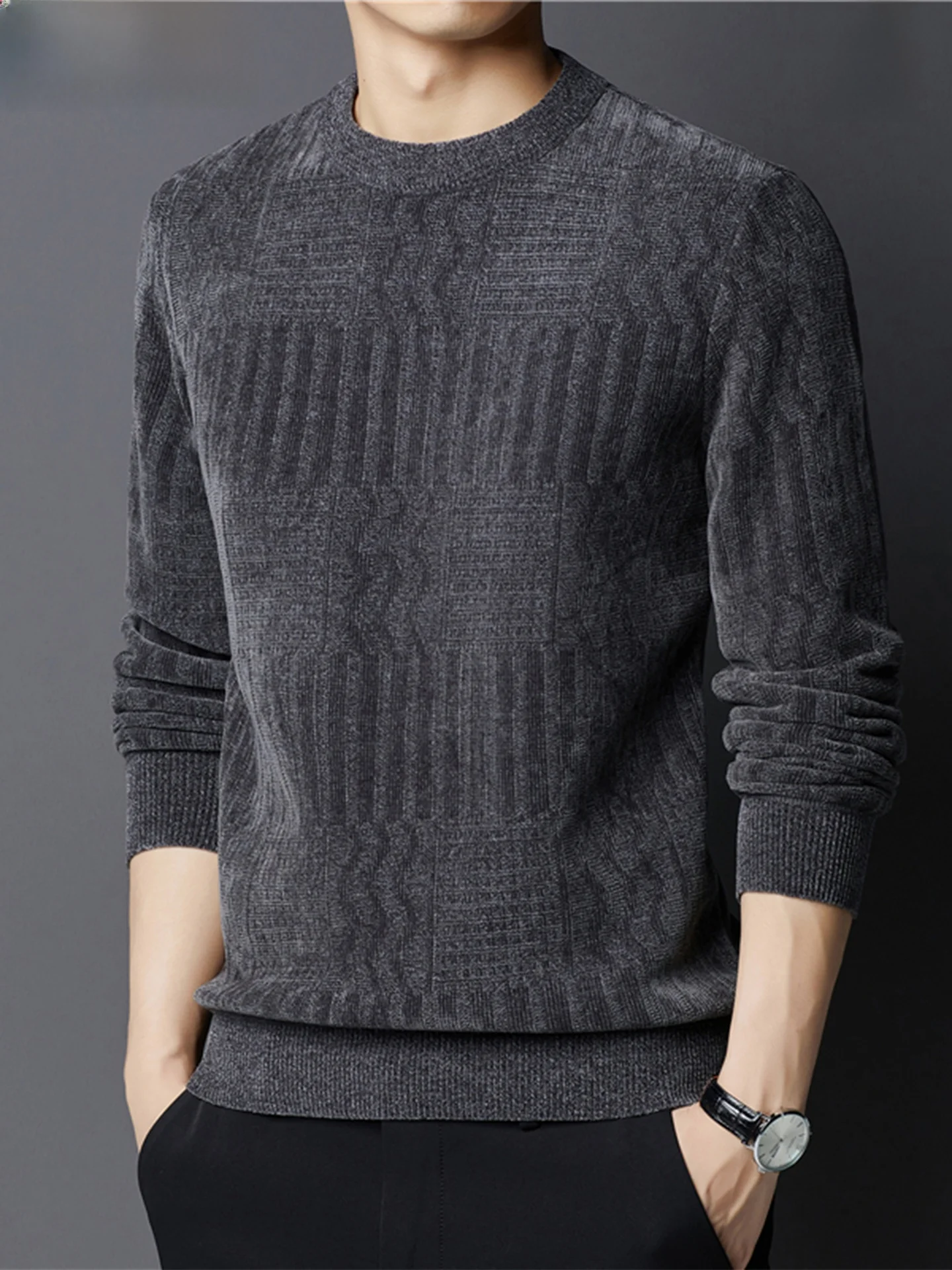 

Thiened Fce round Ne повседневная мужская футболка с защитой от мячей, теплый зимне-осенний пуловер, вязаный свитер для папы