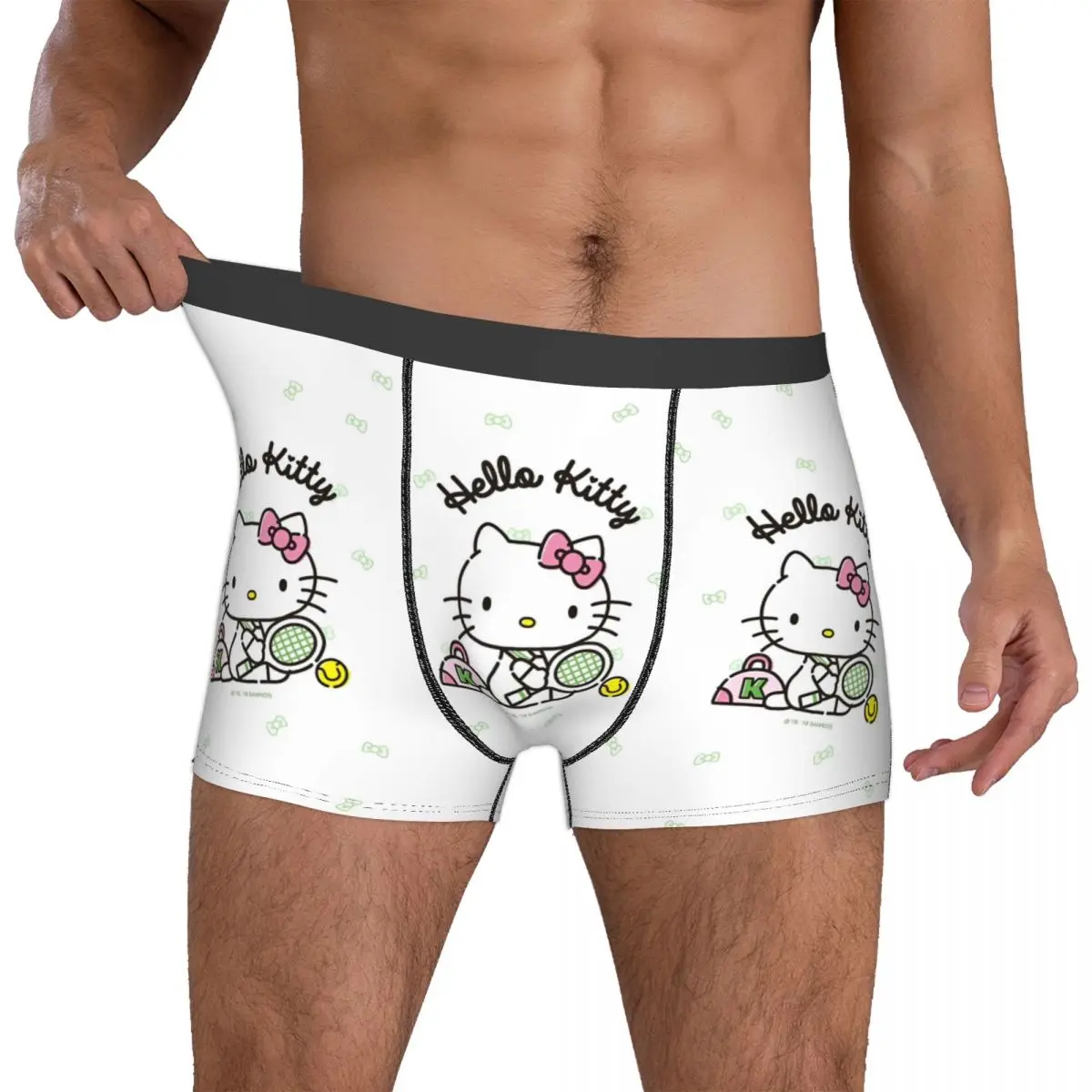 Custom Hello Kitty Tennis Boxers Humor Underwear Cartoon Soft Boxer Briefs Shorts Gag Gift For Men Underpants Merch