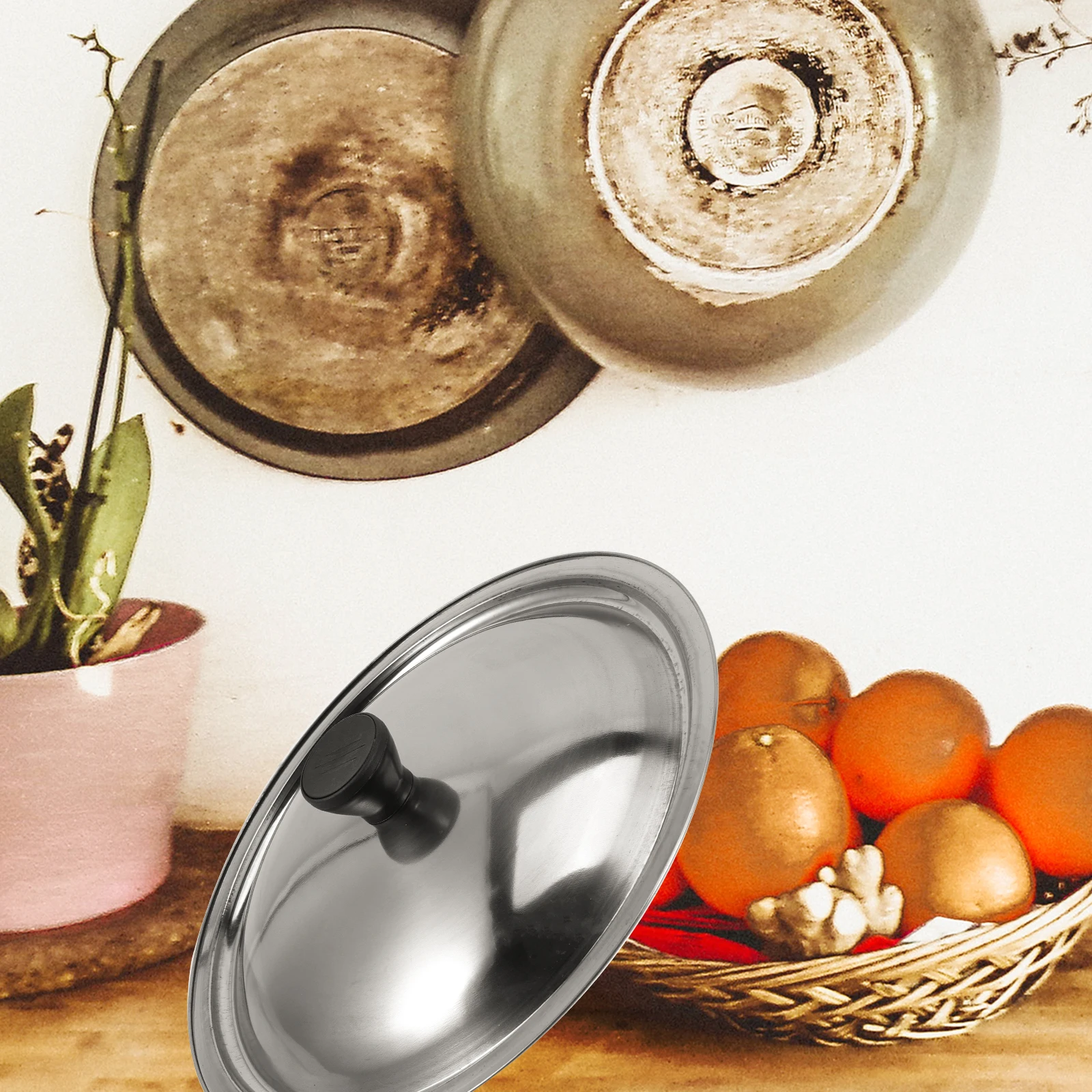 

2Pcs Vintage Iron Pot Lid Stainless Steel Stove Cover Rainproof Pan Cover Cooking Lid Anti Overflow Household Use