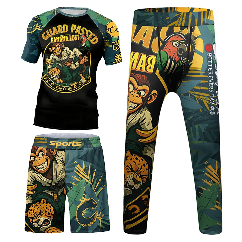 كيك بوكسينغ 4 قطعة بدلة رياضية للأطفال ضغط قميص السراويل مجموعة تي شيرتات قصيرة للأطفال الأطفال MMA Rashguard جيو Jusit Bjj GI ملابس الجري #4