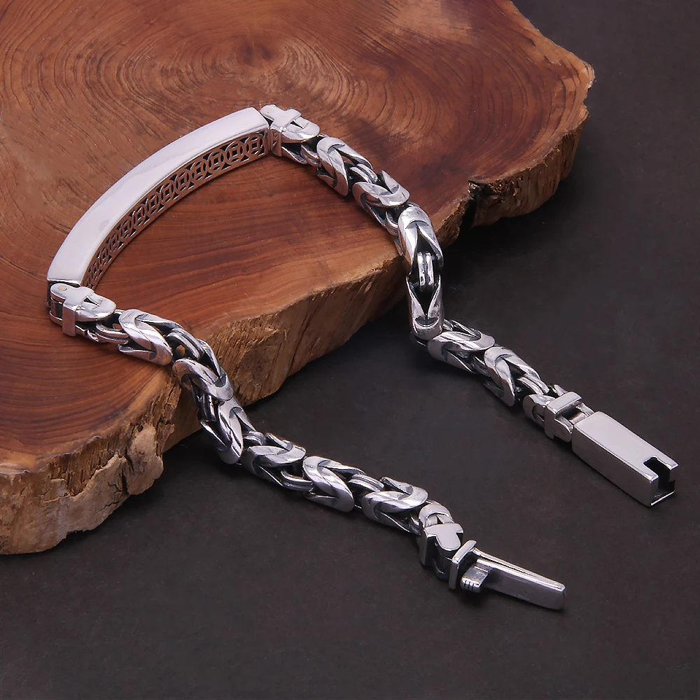 925 Sterling Silver 5mm Viking Braided Bracelet for Men Peace Pattern Handmade Fashion Retro Niche Bracelets Vintage Jewelry