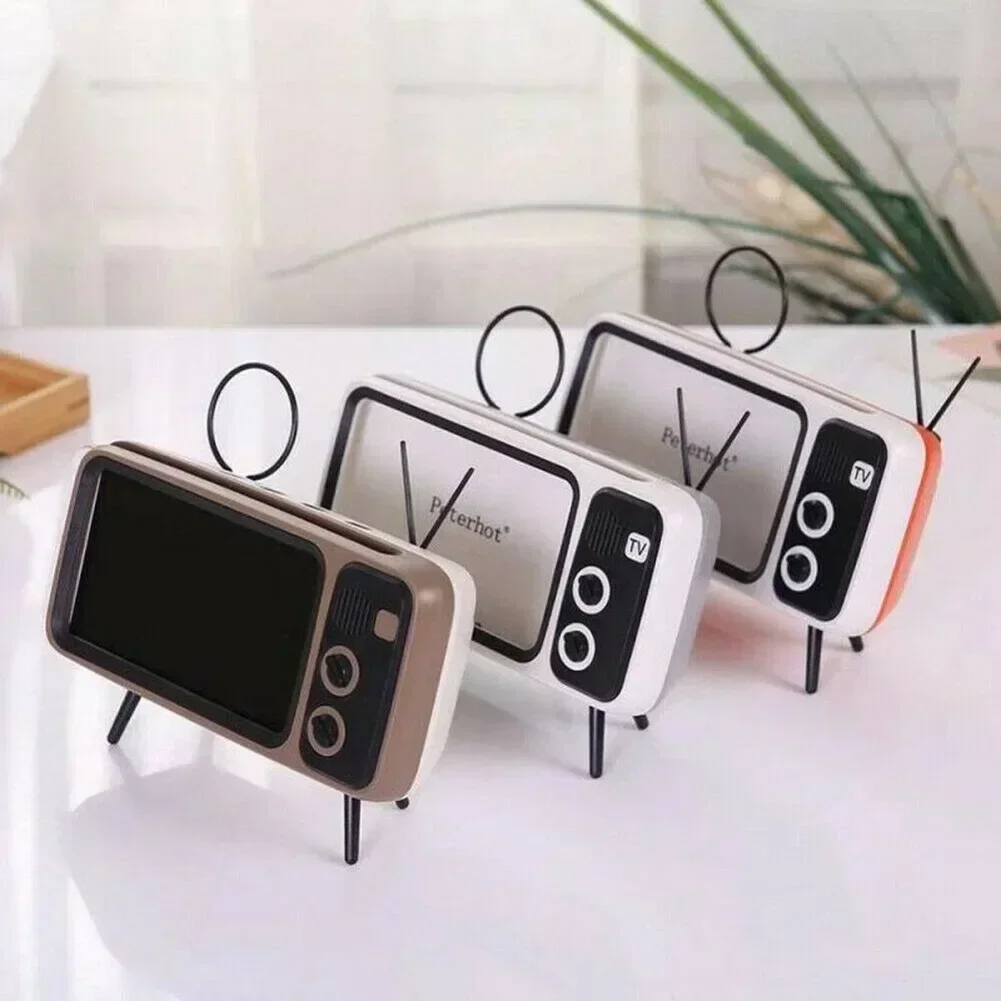 3 In 1  Phone Holder Stand Mini Portable Bluetooth Speaker Retro Photo Frame Gift Wireless Peaker Retro TV  Bass Speaker Mobile