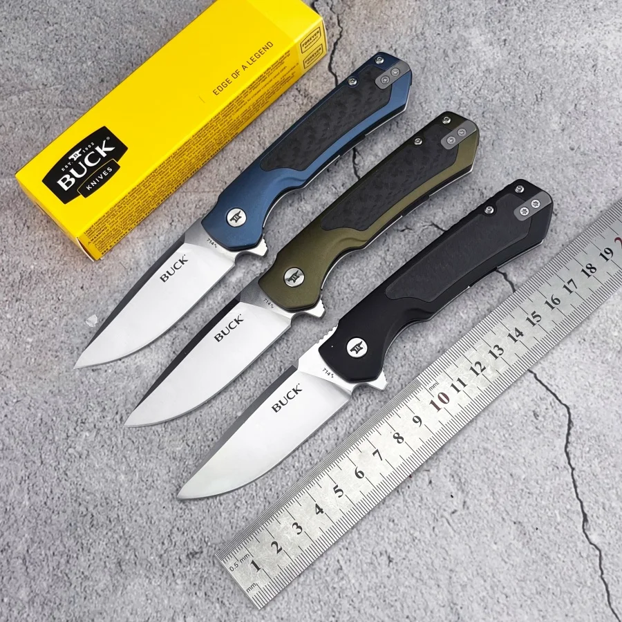 

714 Tactical Pocket Knife 8Cr13Mov Steel Blade Aluminum Inset Carbon Fiber Handle Outdoor Military EDC Folding Knife Escape Tool