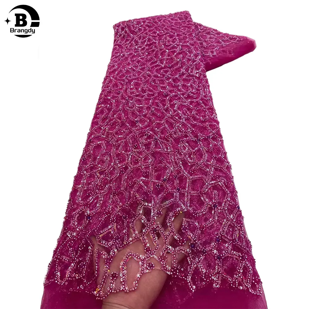 

African Lace Fabric Sequins Beaded Embroidery Groom Nigerian Bridal 2024 High Quality French Tulle Lace Fabric X7003