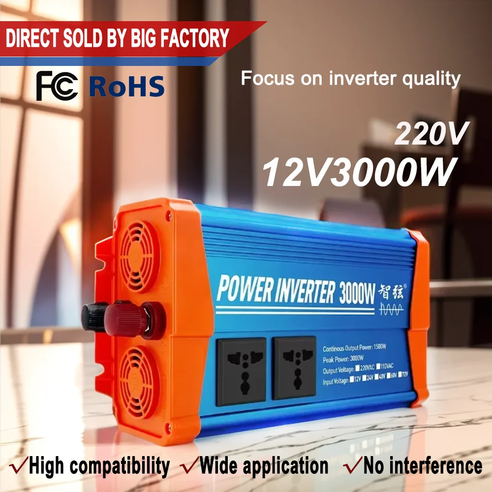 

New style Blue pure sine inverter DC12v~AC220v 3000w Car Power Invertor solar SMART LCD DISPLAY inversor