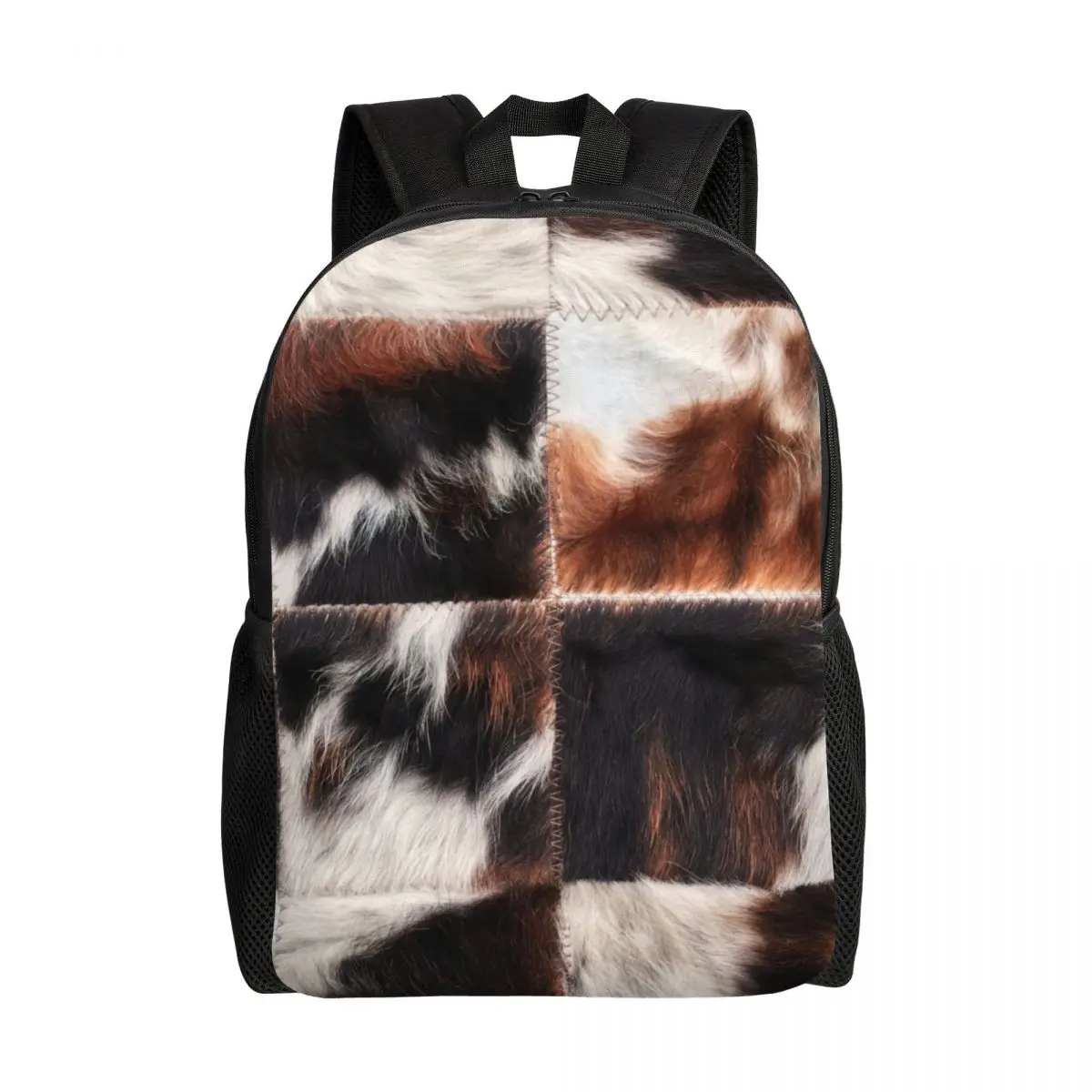 

Checkered Cowhide Fur Backpacks for Girls Boys Animal Leather Texture School College Travel Bags Bookbag Fits 15 Inch Laptop