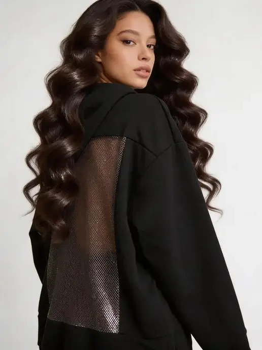 

Women's Black and White Hipster-style Sexy Open-front Hoodie for 2026 Autumn-winter Season